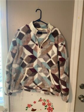 Hooey Geometric Fleece Quarter-Zip Pullover - Cream, Brown, Blue, Burgundy